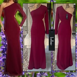 Lulus Romance Burgundy one-shoulder Mermaid Maxi Dress Size S